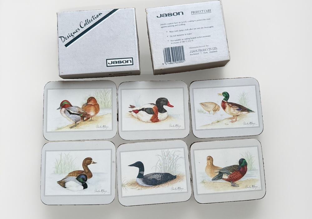 Vintage Jason Coasters Set of 6 Waterfowl Ducks Loon Designer Collection Box NZ
